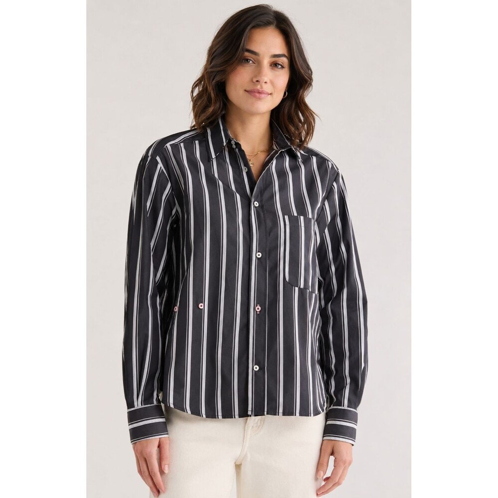 WEAR CISSA Women's New Casual Shirt XS Shadow Stripe Daily Wrap Cotton USA MADE